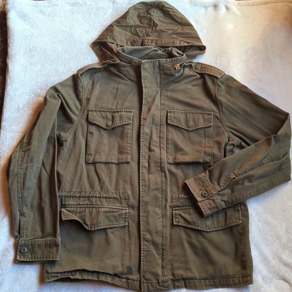 Army Green Army Like Utility Cargo Jacket Zip Up Button Up